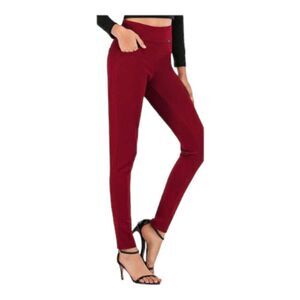 Neezeelee Dress Pants Legging Work Pant Stretch Slim Skinny High Waist Red XS